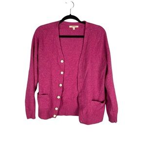 Uniqlo 100% Lambswool Fuchsia Pink Button Front Cardigan Sweater Small